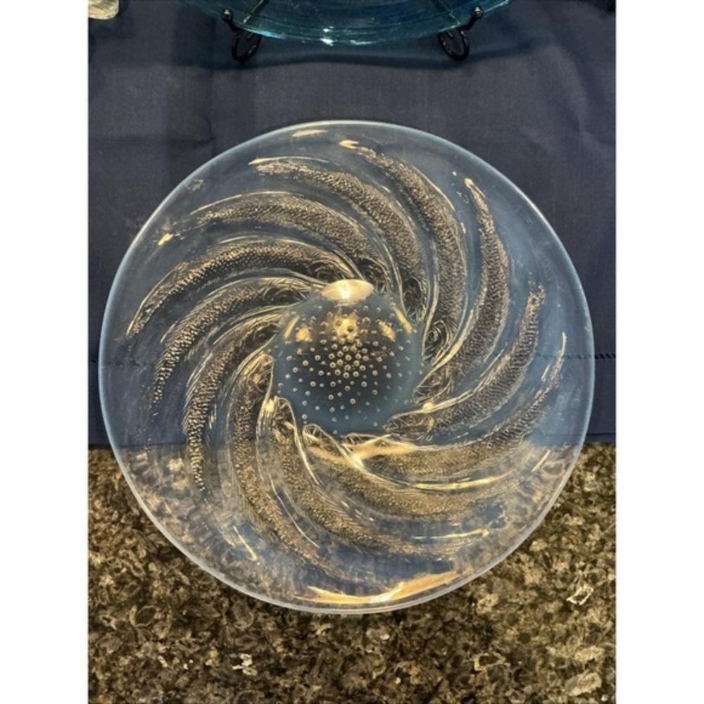 Antique 1920s Lalique POISSONS NO. 1 12.5" Opalescent Crystal Plate/Platter